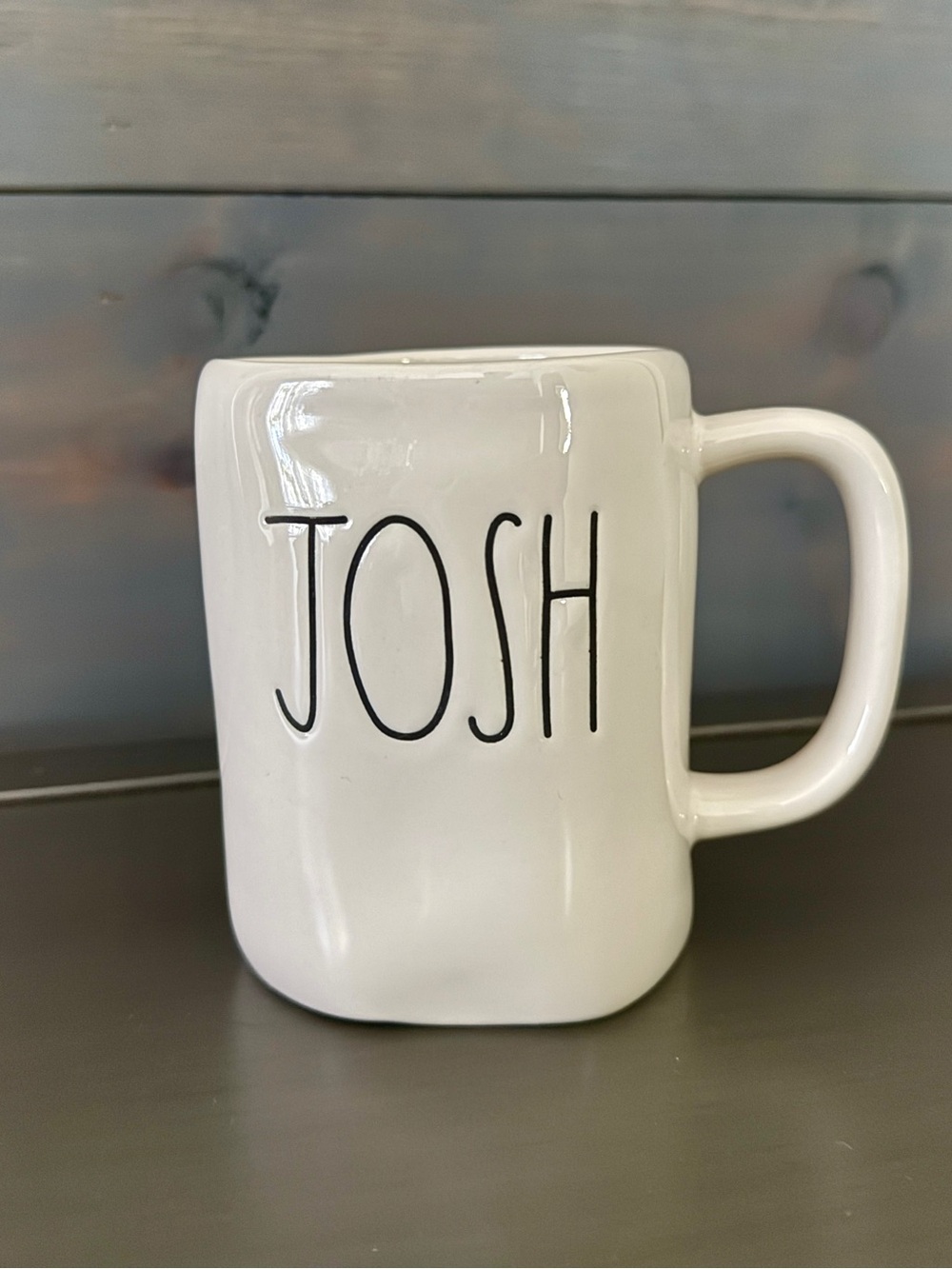 Rae Dunn White Ceramic 'JOSH' Mug with Black Lettering
